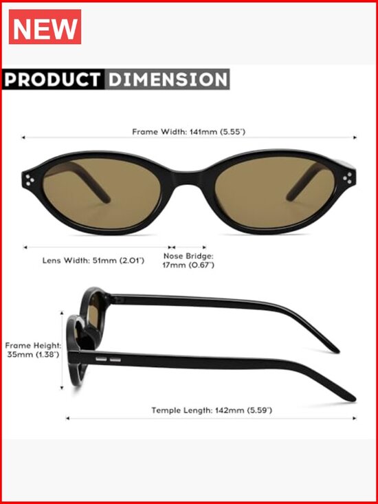 Polarized Retro Oval Cat Eye Sunglasses, UV400 Protection, Narrow Frame